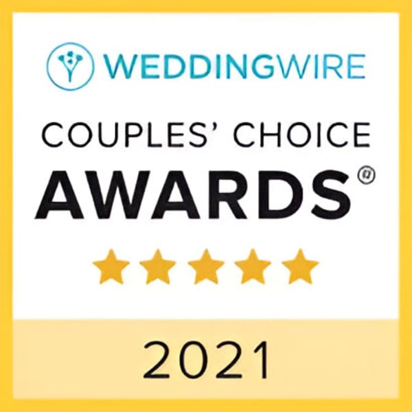 WeddingWire Couples' Choice Awards 2021 badge with five gold stars.